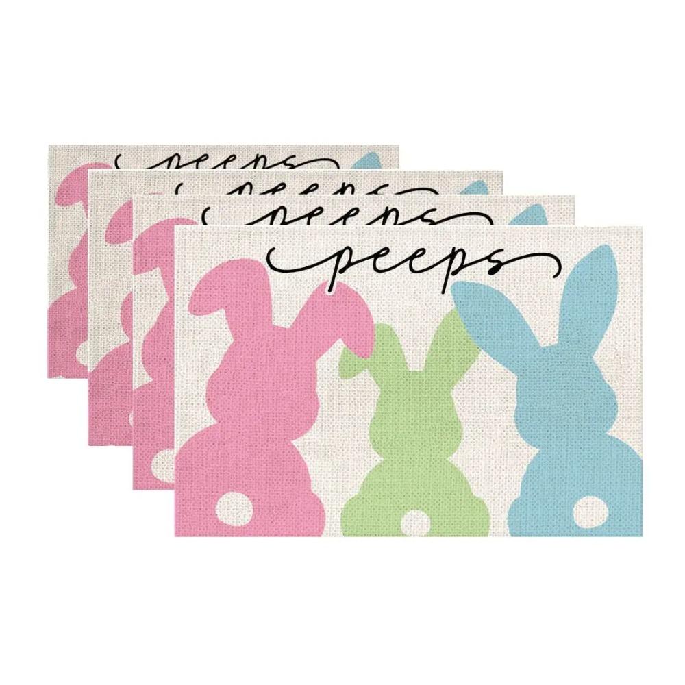 Happy Easter Bunny Placemats Gnome Rabbit Burlap Table Runner Spring Easter Party Table Decoration Reusable Table Runner