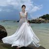 Northern Xinjiang Grassland West Sichuan Tourism Film Wear White Beach Dress Women's Chiffon Dress Seaside Vacation Dress