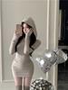 Sexy tight-fitting hooded long-sleeved dress for women's autumn new slim-fitting inside, Spice Girl primer temperament hip-wrapped short dress