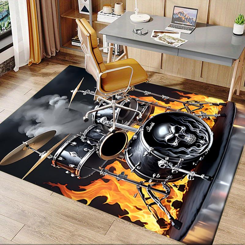 Skull and Flames Chair Mat Office Carpet, Oversized Rug for Home Decor, Gift for Music Lovers, Suitable for Bedroom, Living Room, Any Room