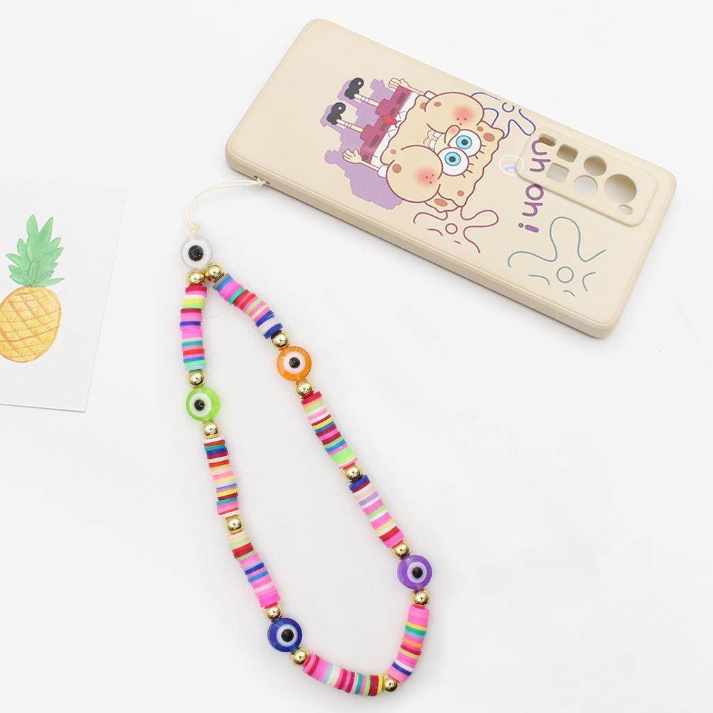 Color mobile phone chain beads selling devil's eye soft pottery mixed color mobile phone chain lanyard manufacturers.