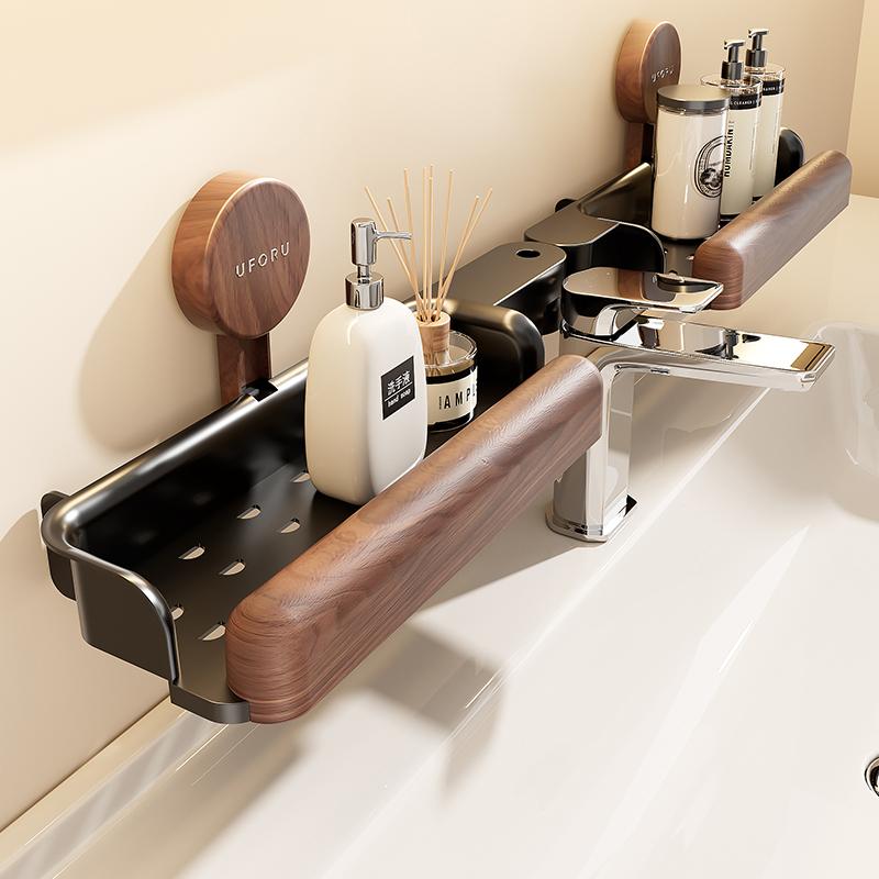 UFORU No-Drill Bathroom Storage Shelf - Chinese Style Suction Cup Rack for Vanity, Sink & Faucet Area