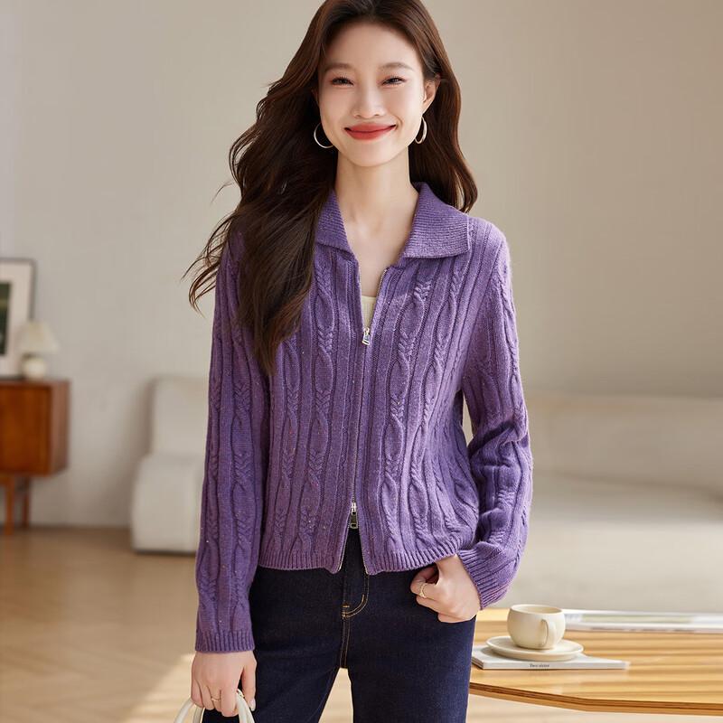 Srcr Women s 100% Wool Cable Knit Cardigan L
