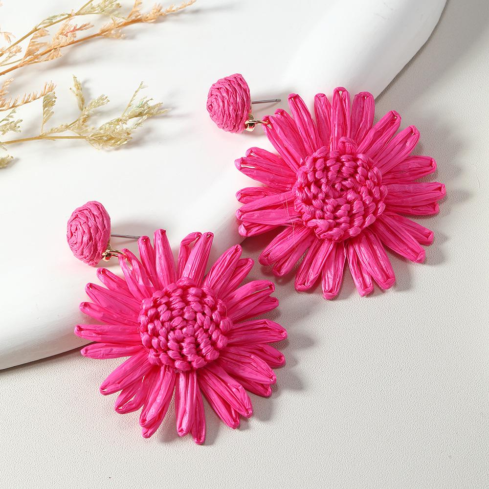 Pendientes Bohemios Hechos a Mano de Rafia para Mujer - Clavijas de Vid Trenzada Estilo Playa Retro de Verano