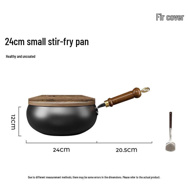 Non-stick Wrought Iron Stir-fry Wok with Wooden Lid