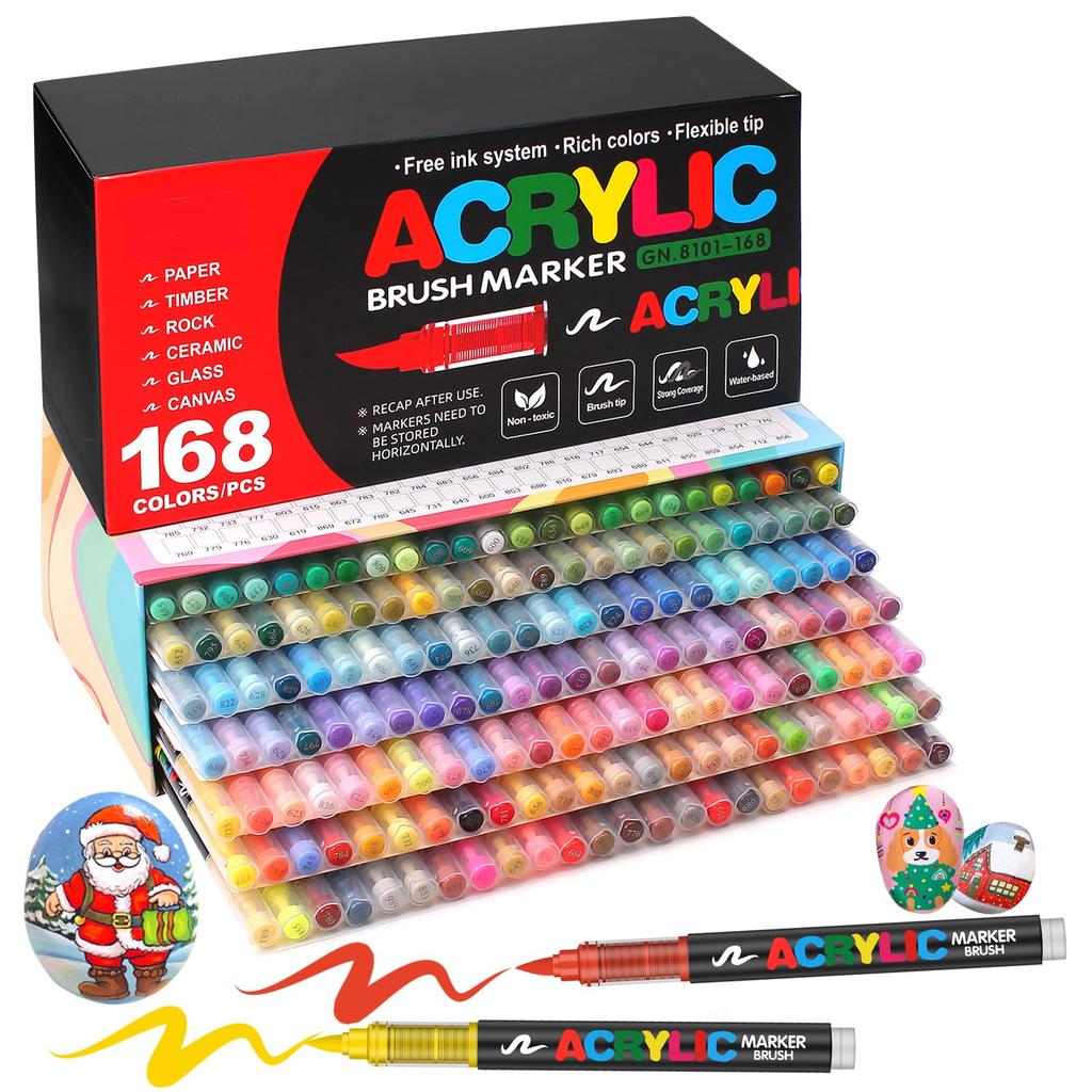 168 Colors/set Brush Tip Acrylic Paint Pens Markers for Rock Painting Ceramic Glass Wood Mugs Metal Fabric Easter Art supplies