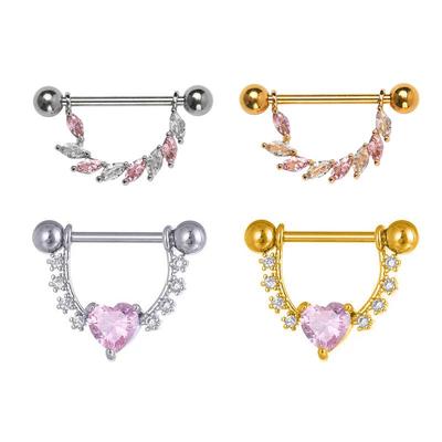 Stainless Steel Multi Marquise Zircon U-Shaped Leaf Nipple Ring