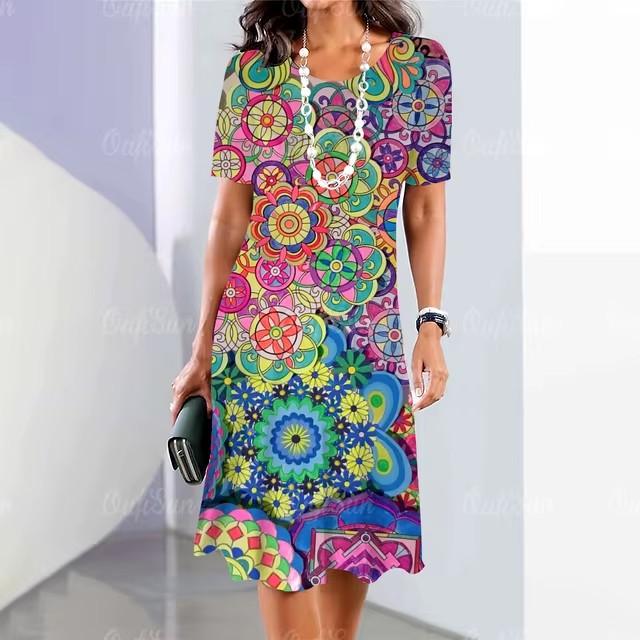 3D Digital Printing Dresses Women's Summer Short-sleeved O-neck Casual Loose Dress