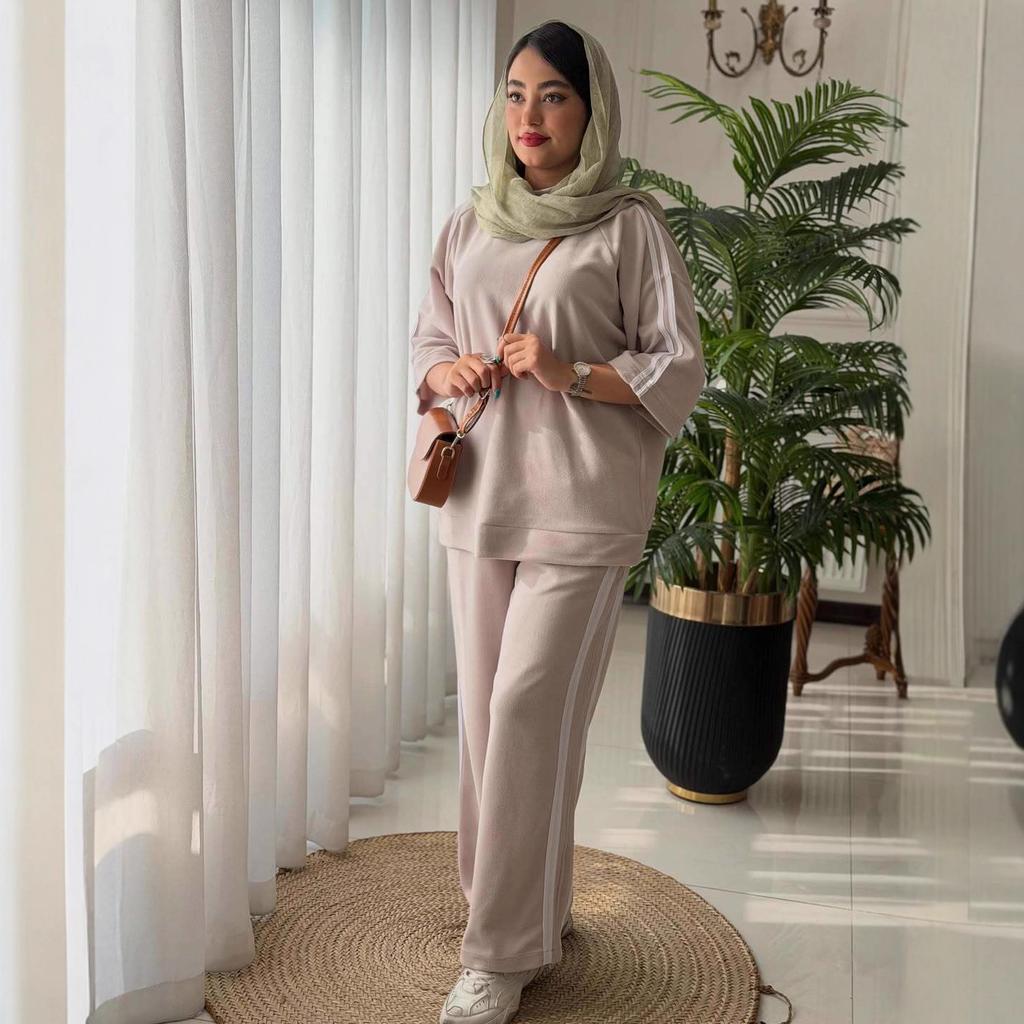  Cross-border European and American Women's Clothing Amazon Sports Long-sleeved Pullover Home Simple Top Casual Pants Set