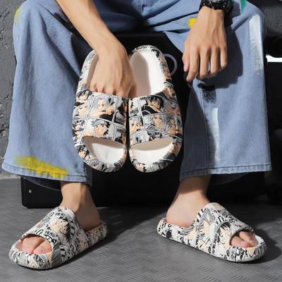Zomer Anime Print Slippers Heren Sandalen Zomer Koppel Slippers Mode Dikke Zool Antislip Instappers Vakantie Strand Schoenen