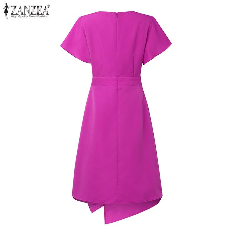 ZANZEA Women Casual Round Neck Ruffles Splice Summer Short Sleeve Dress