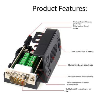 2Packs DB9pin Serial Adapters Solderless 9Pin D SUB RS232 RS485 Terminal Connectors Signal Module Includes Bolt/Nut