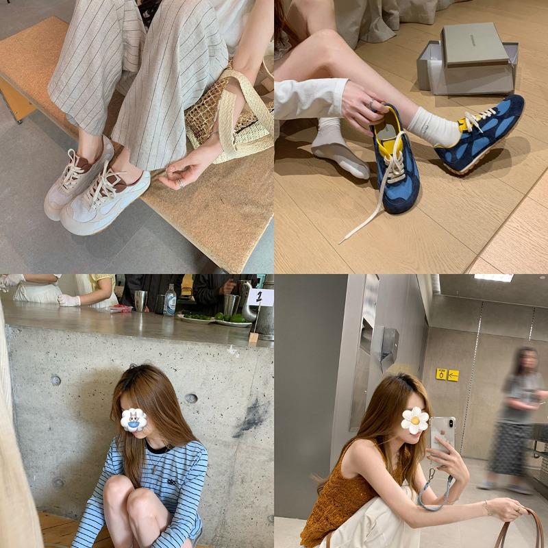 Cowhide~ Flat Bottom Inner Height Increase 3.5cm Cute Mango Head Lace-up Casual Style Sneakers Women