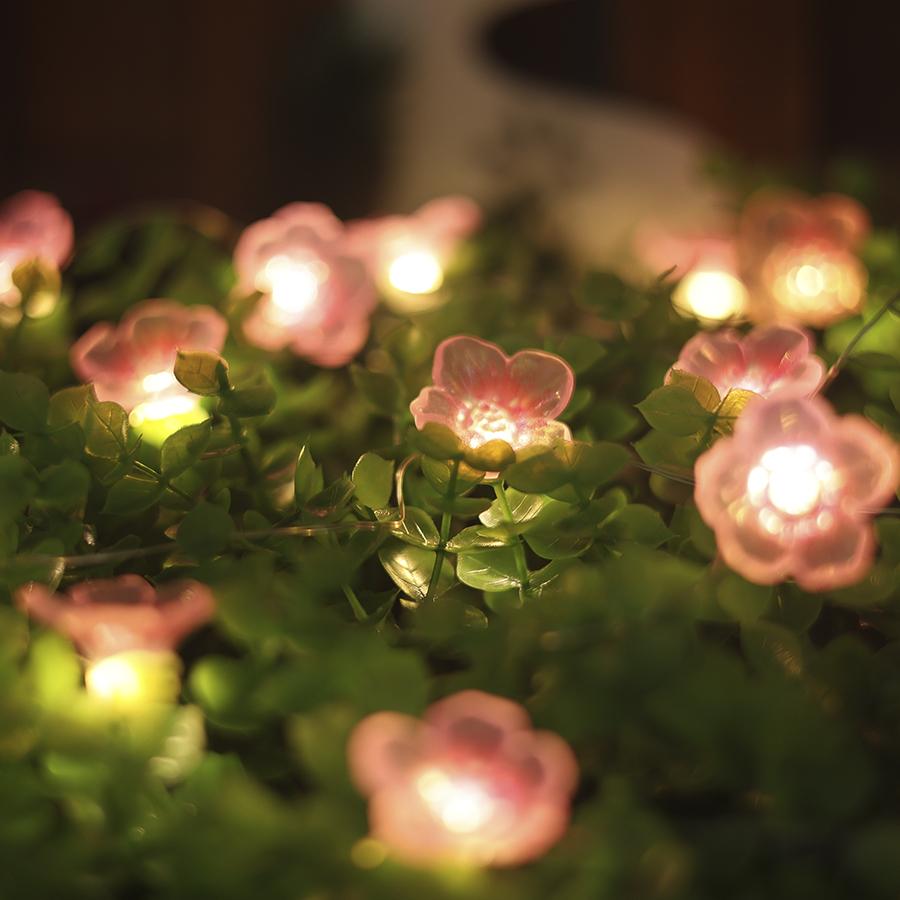 LED Copper Wire Pink Flower String Lights for Outdoor Courtyard Decor - Sakura Peach Blossom Lights with a Girly Touch