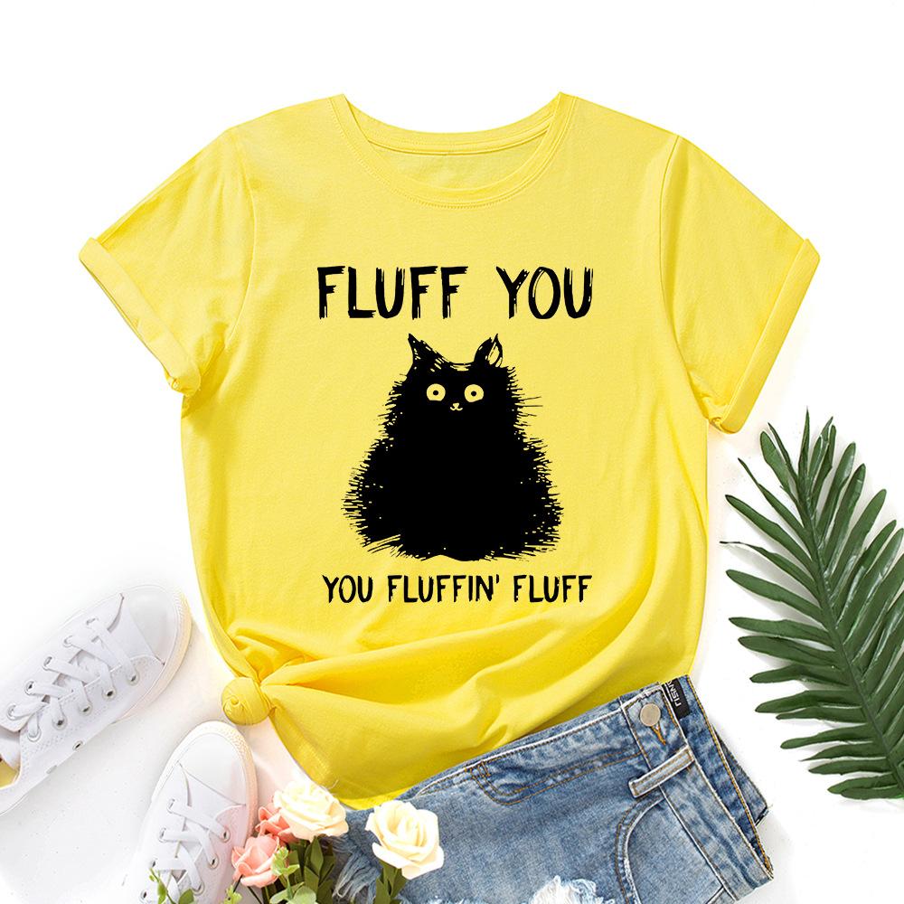 Women's Line Cat Print Loose Round Neck Short Sleeved T-shirt for Women Shirt