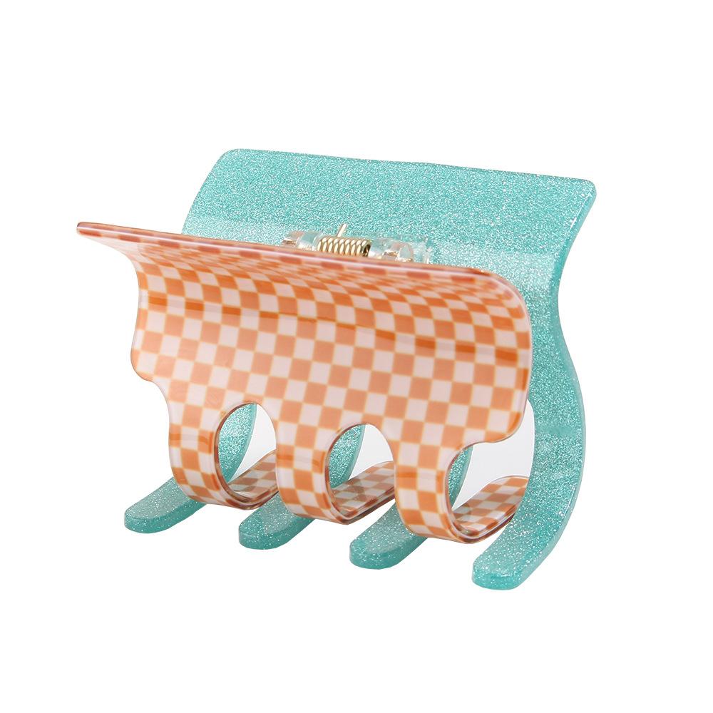 Simple Hair Bun PVC Material Checkered Claw Clip Hair Volume Multi-practical Shark Clip