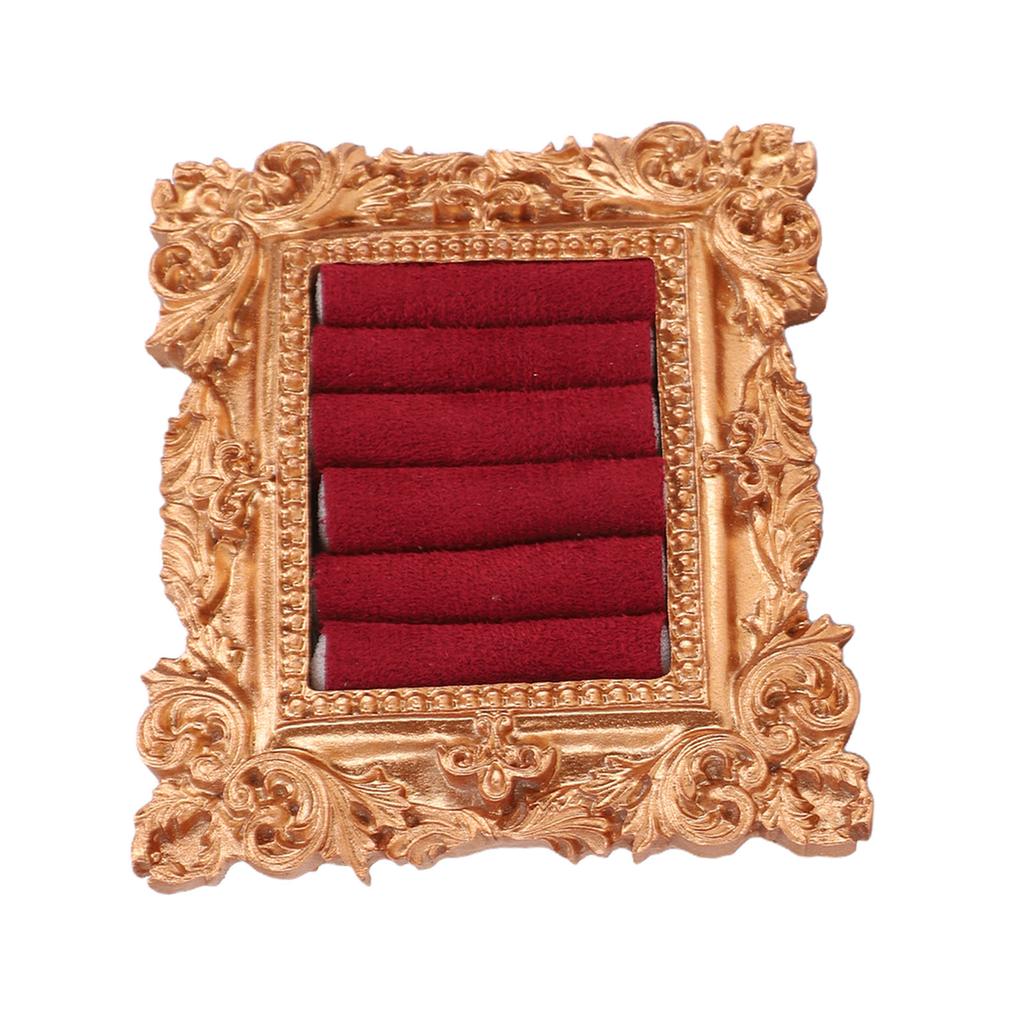 Vintage Ring Holder Antique Gold Carved Photo Frame Jewelry Display Stand with Velvet Lining Ring Earring Organizer