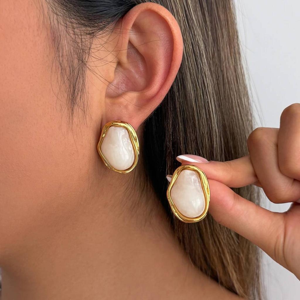 Salircon 5 Color Irregular Geometric Resin Stainless Steel 18K Gold Plated Stud Earring for Women Bohemia Y2K Jewelry Gifts New