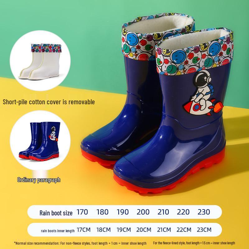 Kids' Waterproof Cartoon Rain Boots - Non-Slip Rubber Shoes for Boys & Girls, Warm Long Mid-High Top Design