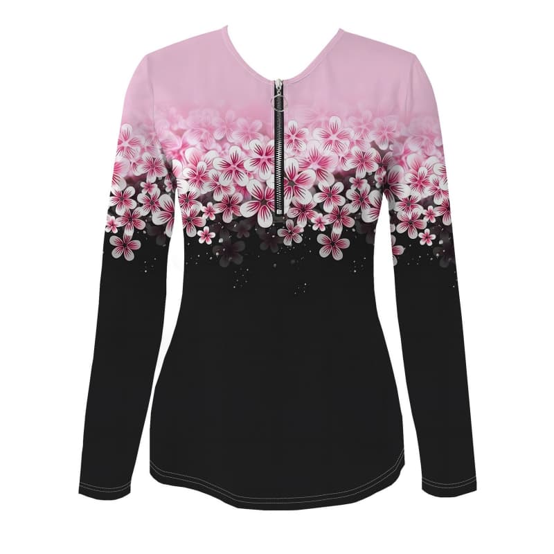 Camiseta de manga larga con cremallera y estampado creativo para mujer, transpirable, suave y cómoda, adecuada para uso casual durante todo el año.