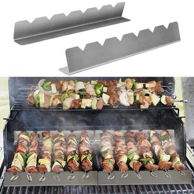 2pcs 6 Slots Bbq Skewers Holder Set Flat Skewers Support Stand Kebab Display Rack Easy To Clean Bbq Accessories