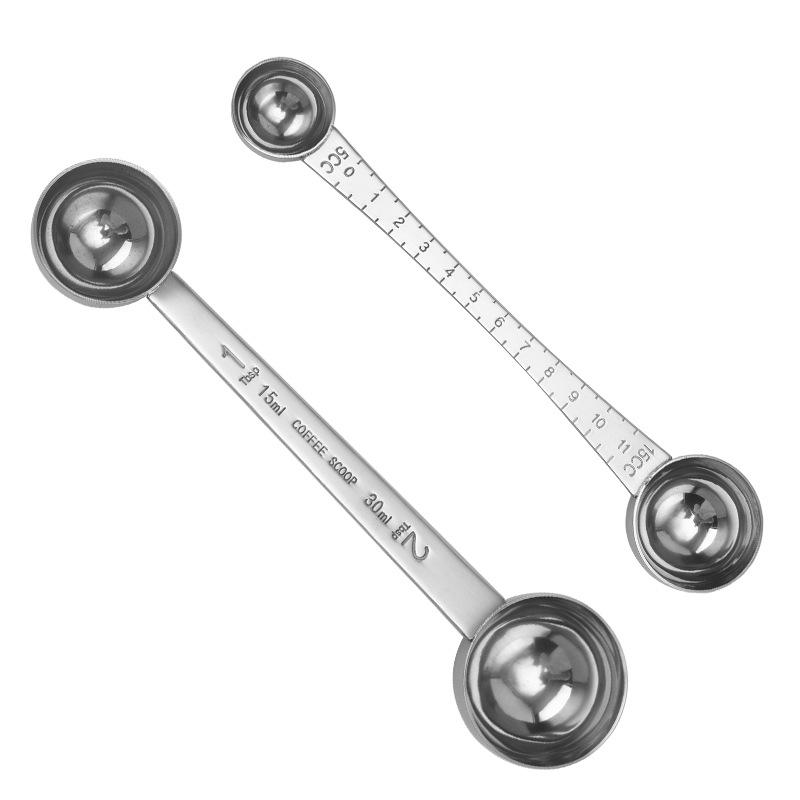 Doppelköpfige Kaffeemesslöffel aus Edelstahl mit Skala und Lineal