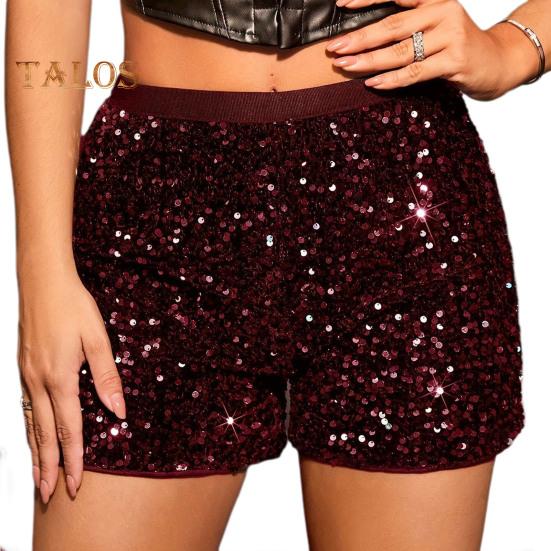 

Женские клубные шорты со сверкающими пайетками, высокой эластичной резинкой на талии, плиссированные, мягкие, облегающие, длиной выше колена, сценическое шоу, танцевальные фестивали, вечерние мини-шорты 2XL