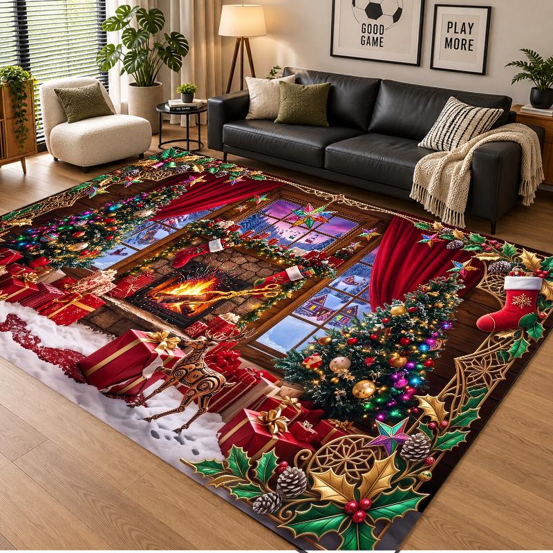 Weihnachtsthema Boden Teppich, Weicher Teppich, Weihnachten Indoor Zuhause Feiertagsdekoration