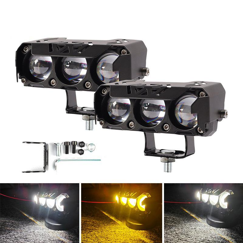 1Pcs Motorcycle Led Spot Light Dual Color Hi/Low Beam Fog Lamps For Car Trucks Suv Utv 12V Mini Lens Headlight Driving Light