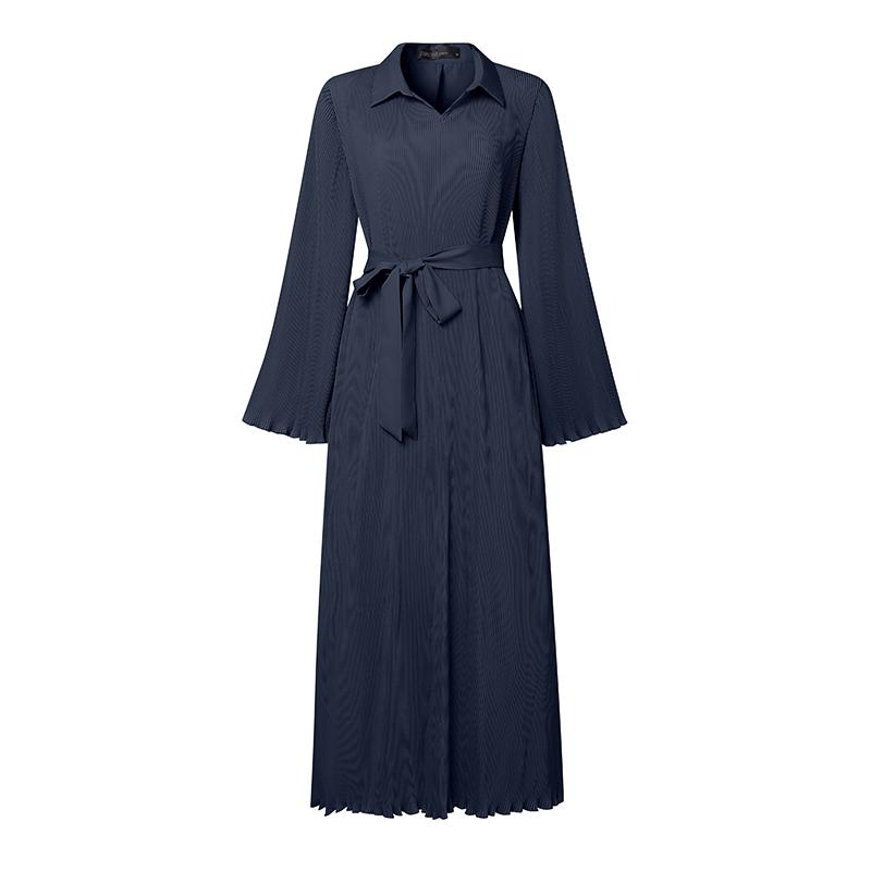 ZANZEA Women Turn Down Collar Loose Casual Long Sleeve Pleated Long Dress