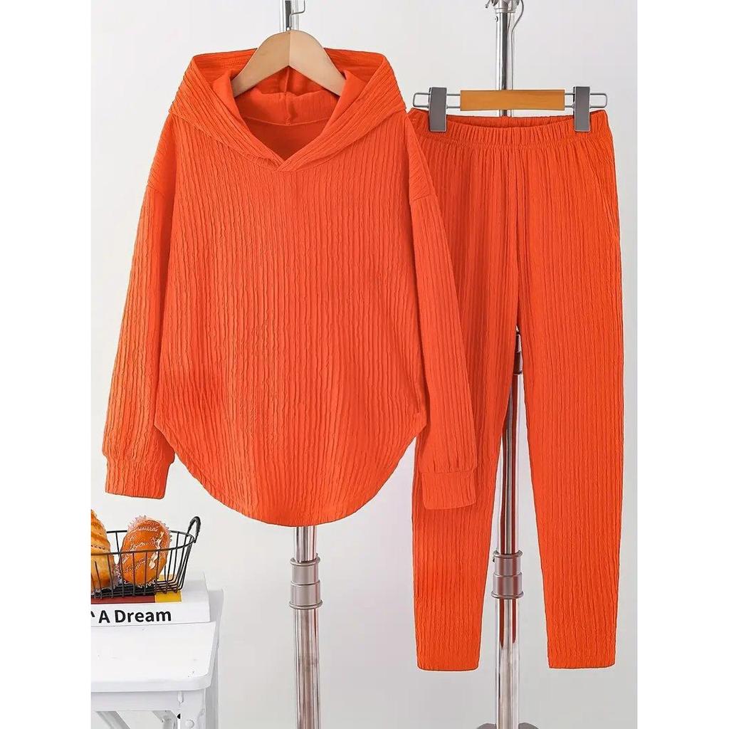 Casual Hooded Tops 2 Piece Sets for Women Fashion Solid High Waist Long Pants Set Female Holiday Women's Clothing Autumn Winter