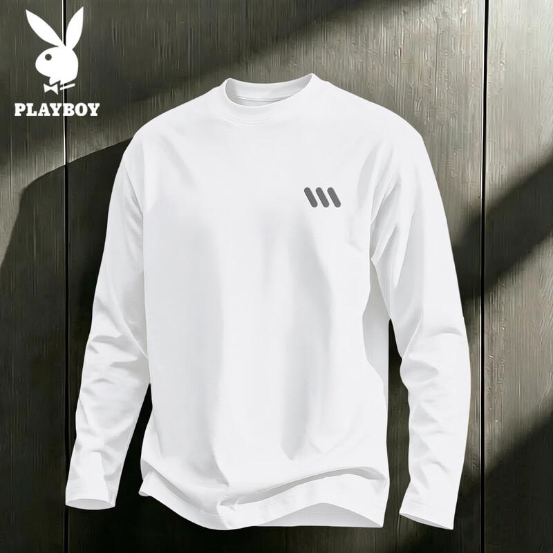 PLAYBOY Men's Pure Cotton Long Sleeve Crew Neck T-Shirt