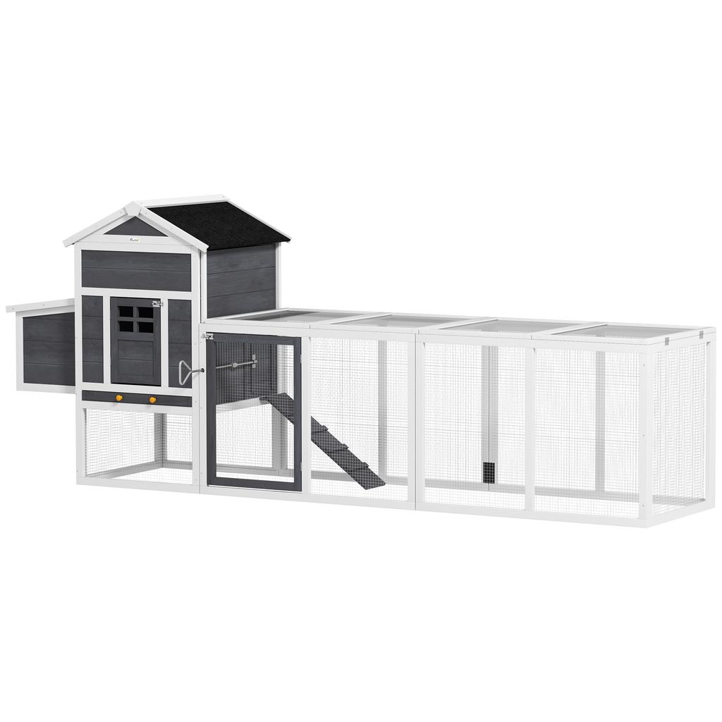 Chicken Coop, Outdoor Wooden, Removable Nesting Tray, Solid Wood, 297.5 x 68 x 118 cm, White