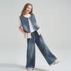 Girls' Lace Denim Vest & Wide-Leg Pants Set