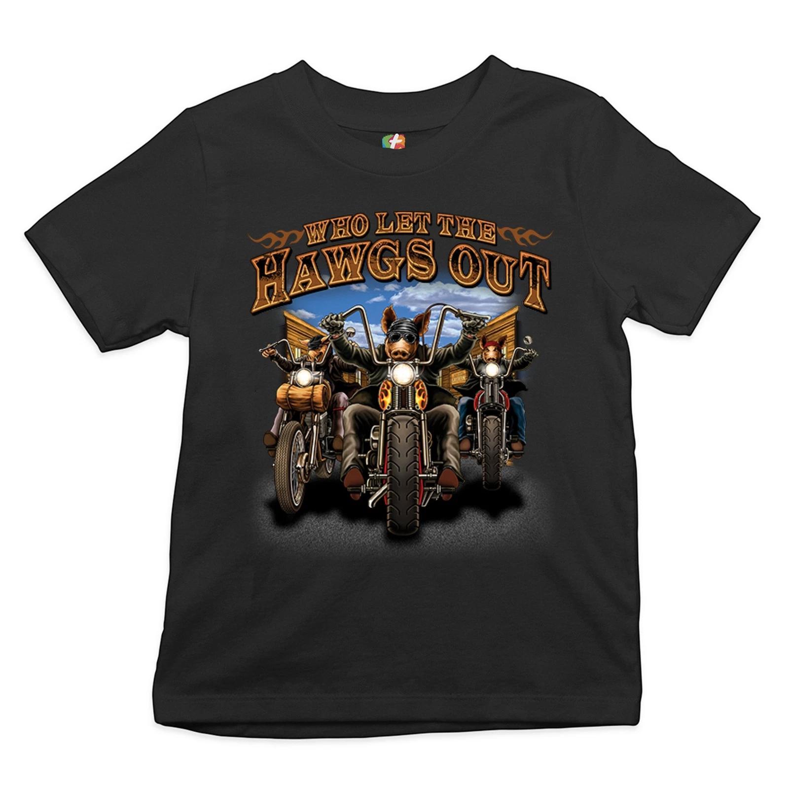 

Who Let the Hawgs Out Youth kids boys T-Shirt Biker Motorcycle Gang Live to Ride Kids 100