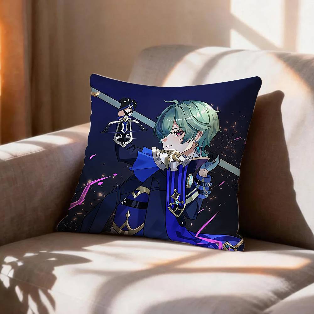 Genshin Impact Cryo LLohen Polearm Pillow Case Pattern Printed Pillowcase For Living Room Sofa Cushion Cover