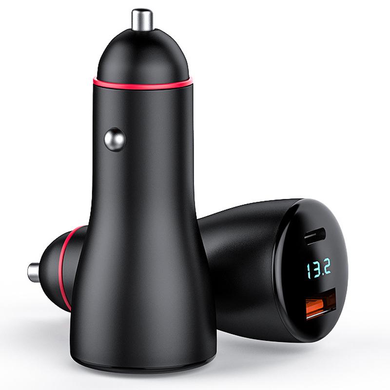 

P5C Type-C+USB Dual Port Digital Display PD 65W Fast Charger for 12V-24V Cars