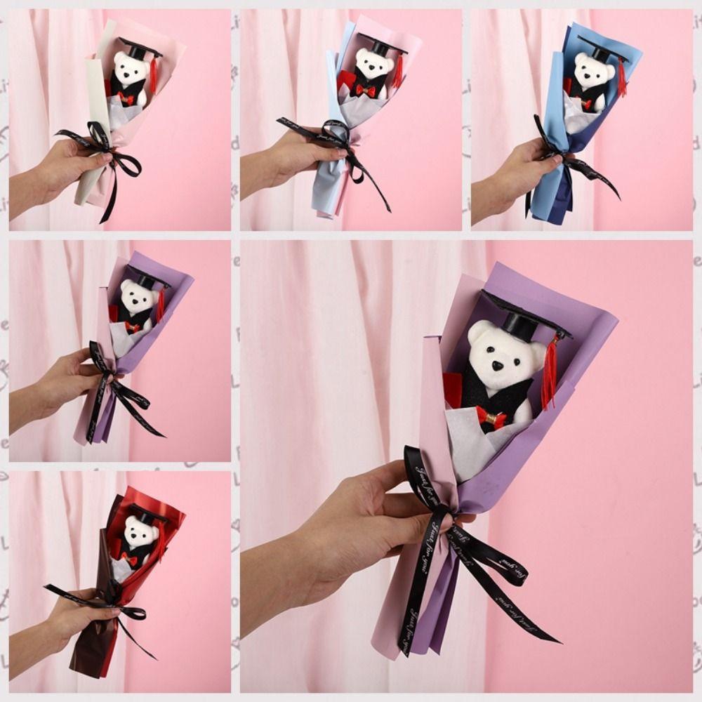 Chic Bear Plush Bouquet Cartoon Graduation Gift Creative Doctoral Bear Toy  Graduation Season