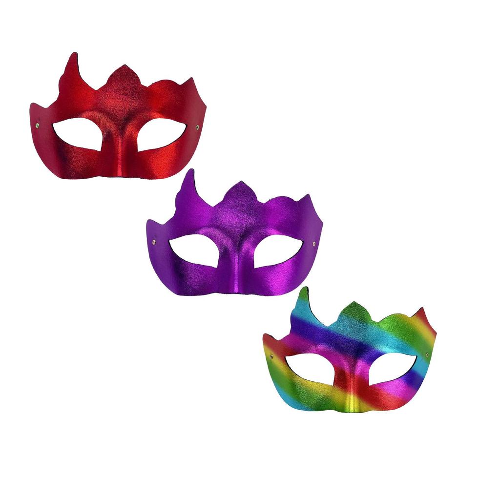 Men's Halloween Half Face with Multi Horns and Elastic - 3 Pack Assorted Colors