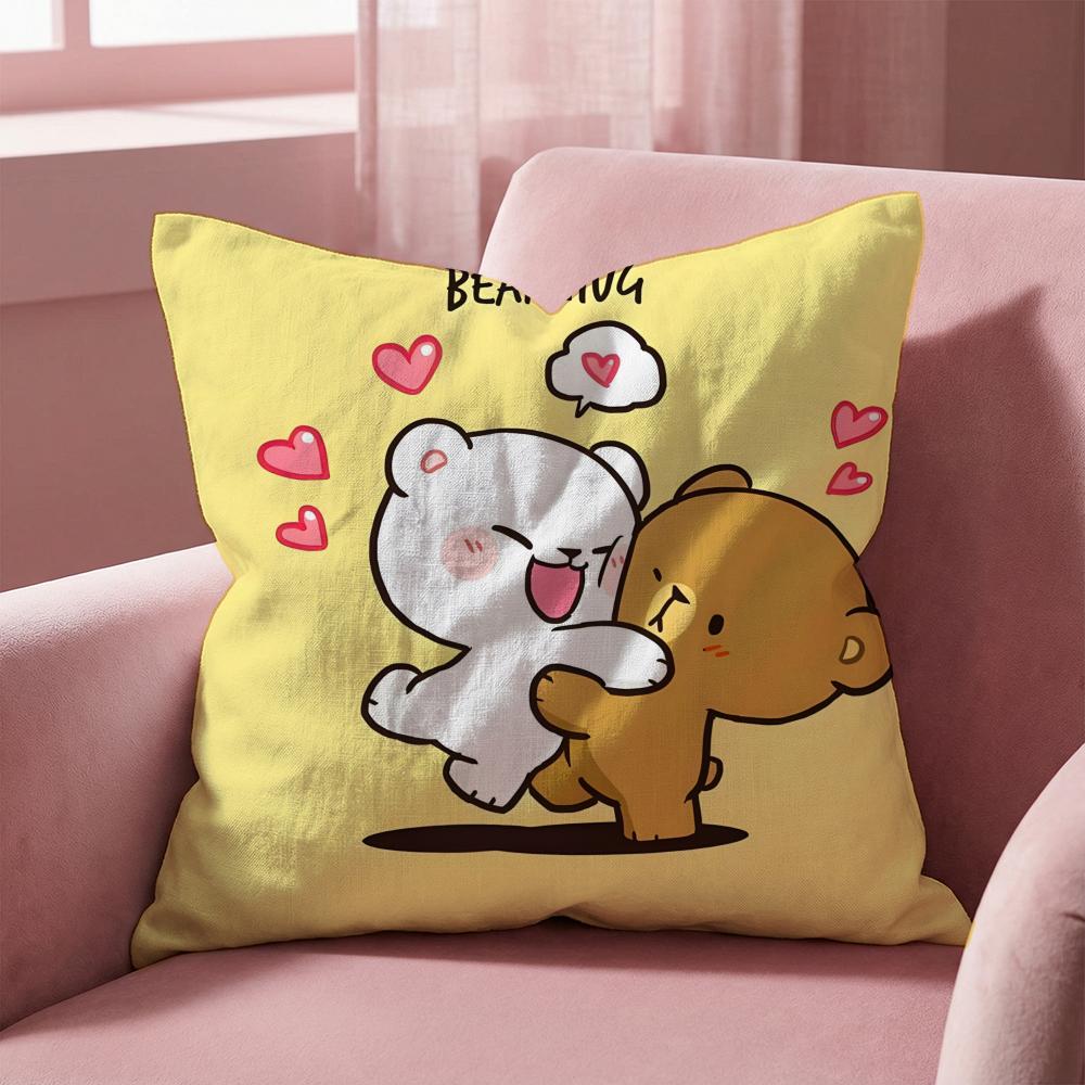 Cute m-Milk and Mocha bBears Cushion Cover Multi-Scene Pillow Cover for Home & Car - Reversible, Soft & Durable for Daily Use