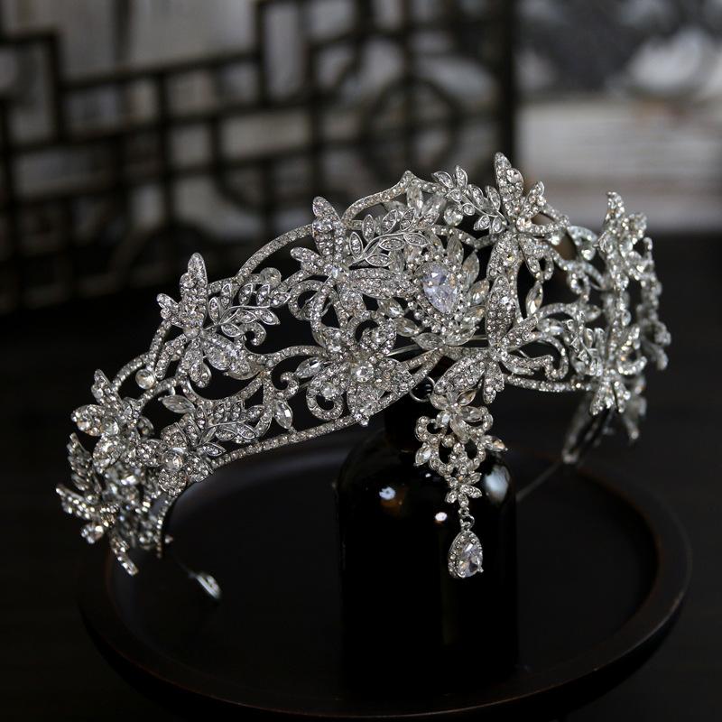European Style New Luxury Double Layered Flower Dragonfly Bride Wedding Crown Tiara Crown Tiara Hair Accessories