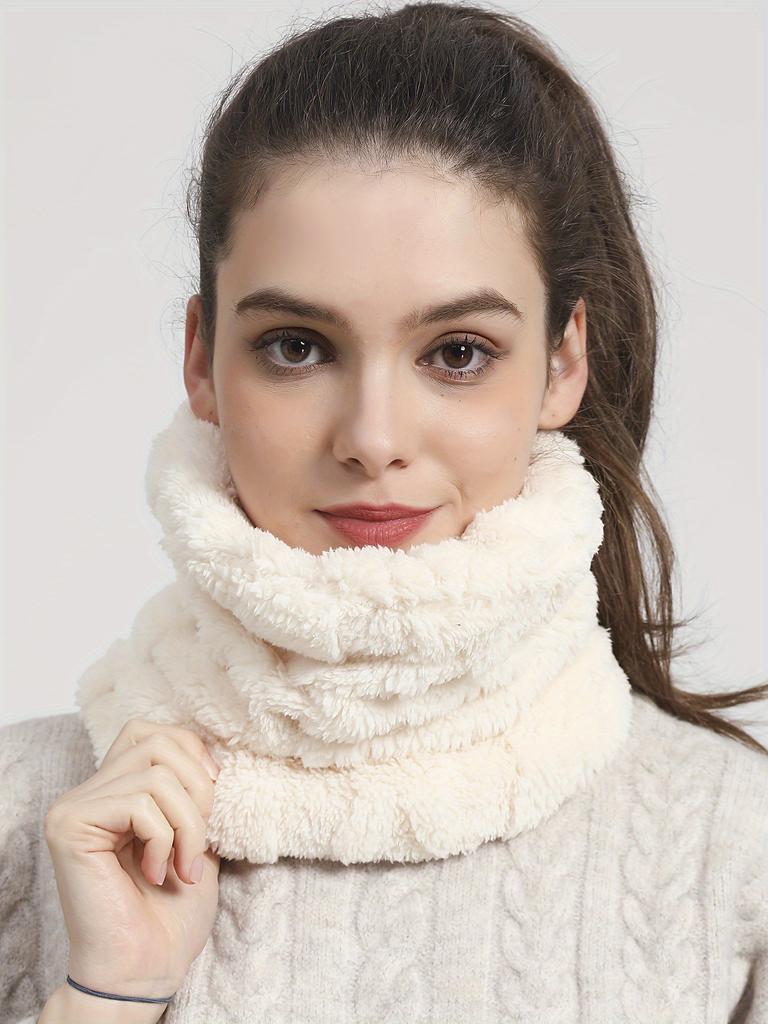 Faux Fur Plush Infinity Scarf Solid Color Soft Neck Gaiter Cute Plain Coldproof Neck Warmer Ski Mask For Women Daily Uses Winter Outdoor