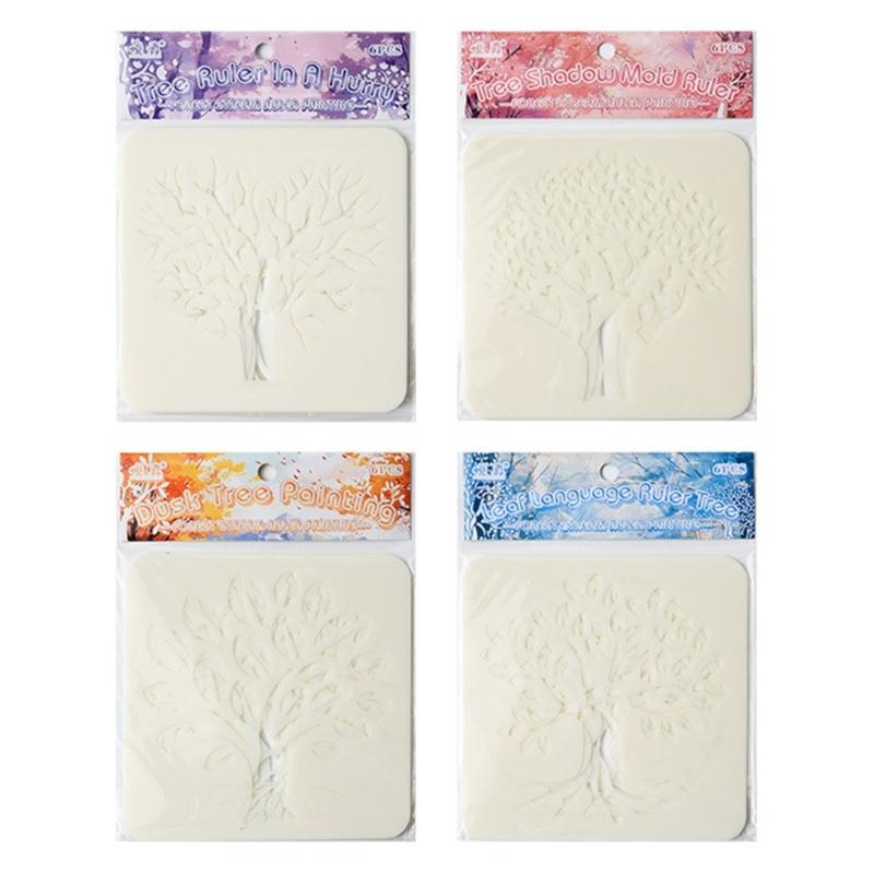 6 Pcs Tree Stencils Cartoon Leaf Stencils Hollow Out Drawing Templates for DIY Projects Reusable Painting Template