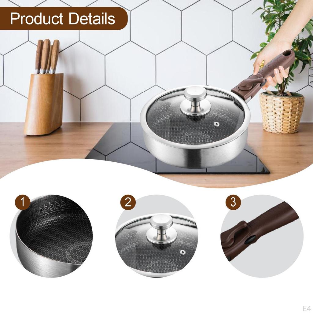 Tigaie antiaderentă Sote Curățare Oțel inoxidabil 316 cu mâner detașabil Tigaie rotundă pentru călătorie
