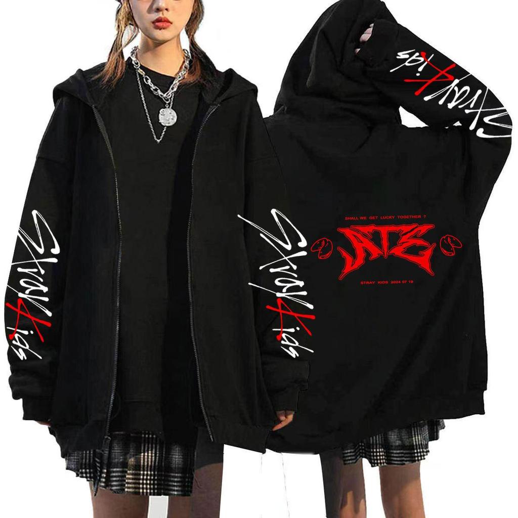 Popular Sweater Straykids Surrounding Harajuku Printed Sweater Hooded Loose Zipper Sweater