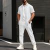 Conjunto Masculino de Jaqueta de Manga Curta e Calça com Estampa Geométrica e Camiseta Branca, Roupa Casual Streetwear