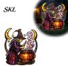 Retro Halloween Window Art Witch And Medicine Cauldron Sticker, Stained Glass Effect PVC Decal Pot Stickers for Doors Mirrors, Removable Holiday Home