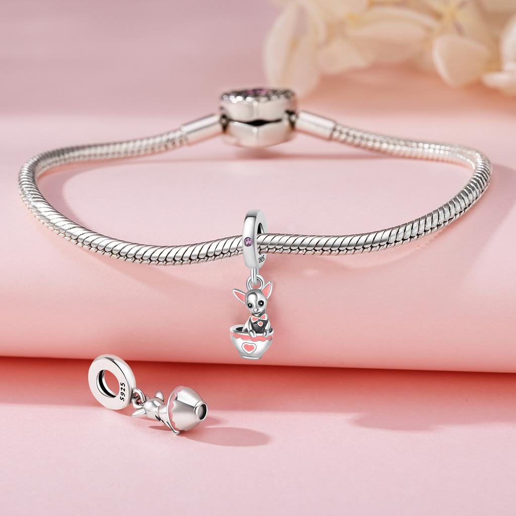 Beads Copper Charms Original Pink Tea Cup Claw Print Pendant Beads Fit Bracelet Jewelry Diy Women Gift Accessory