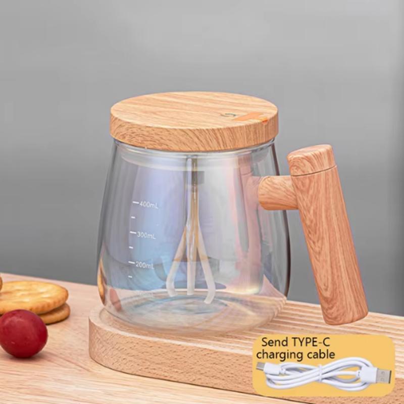 400ML Portable Rotating Stirring Electric Milk Coffee  Glass Water Cup Automatic Stirring Coffee Cup Glass Cup With Handle