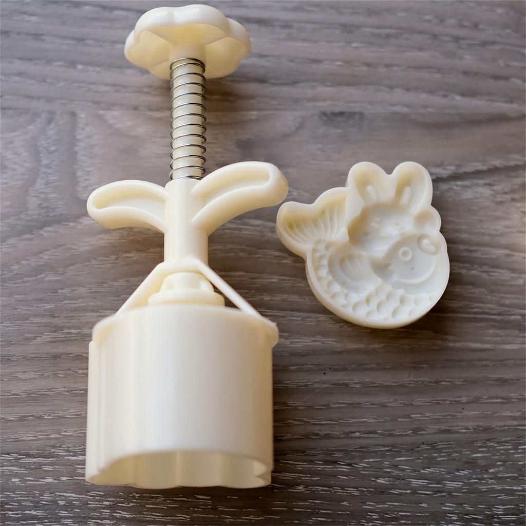 Hase mit fischförmigen Mondkuchenstempeln Kunststoffmaterial Mondkuchenformen Mondkuchenwerkzeuge Handdruck Backzubehör